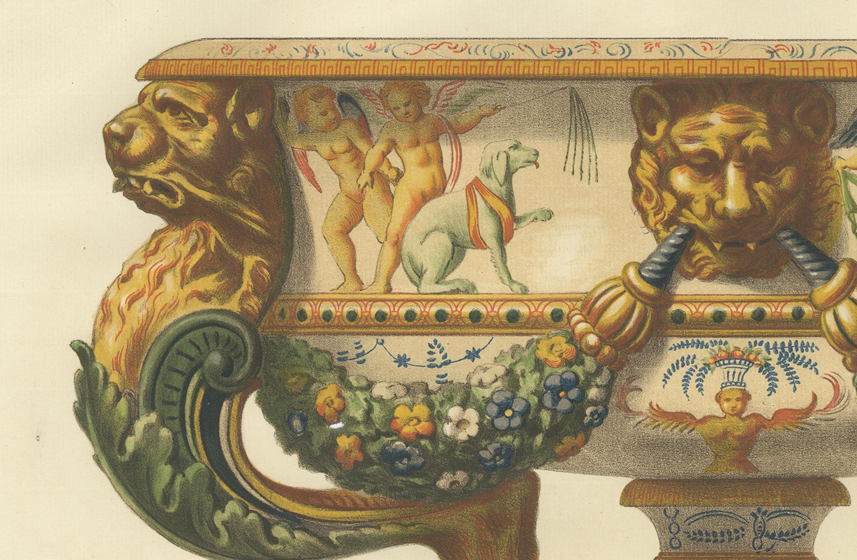 Antiker Druck einer Vase des Nationalmuseums in Stockholm von Delange '1869' im Zustand „Gut“ im Angebot in Langweer, NL