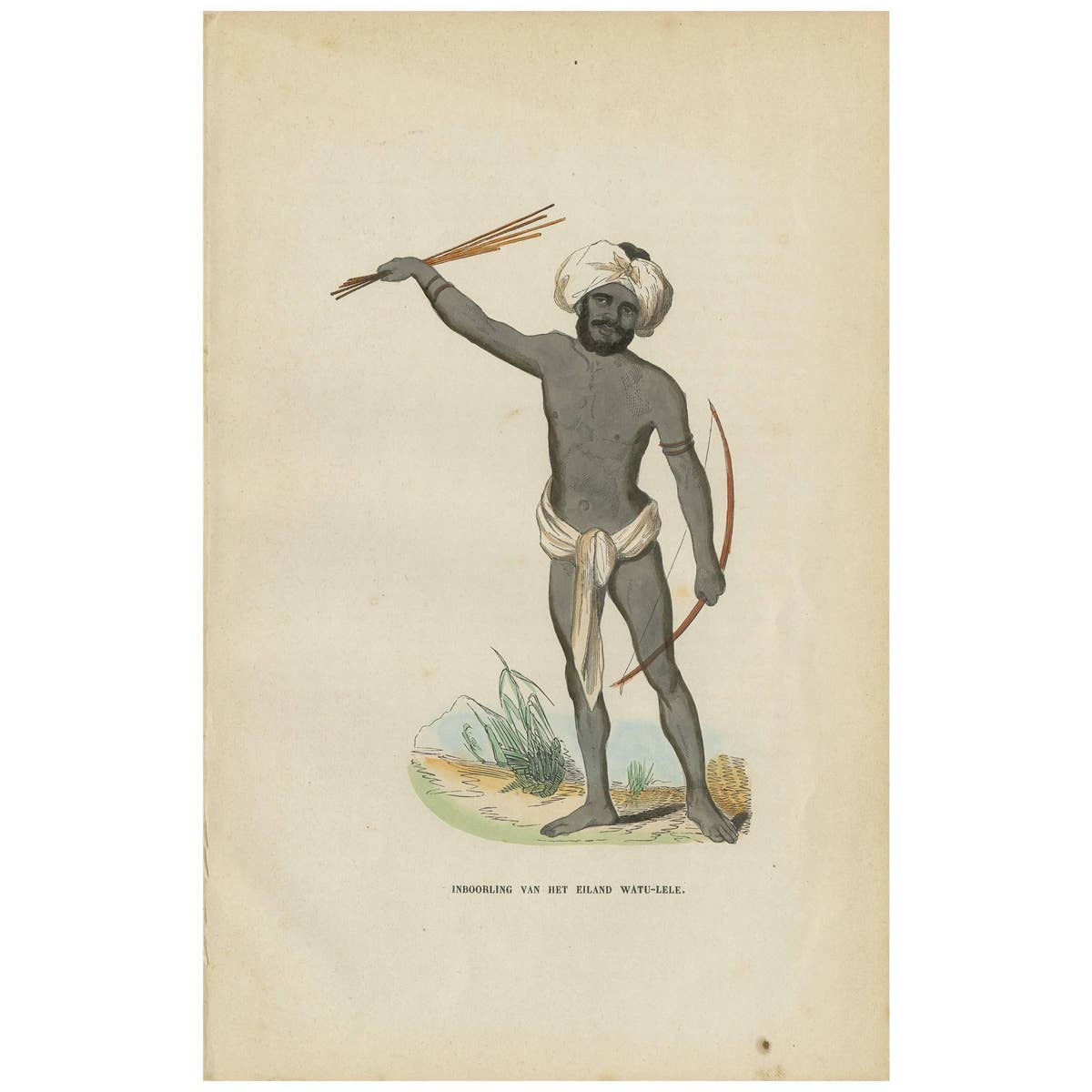Antique Print of a Vatulele Island Native ‘Fiji’ by H. Berghaus, 1855