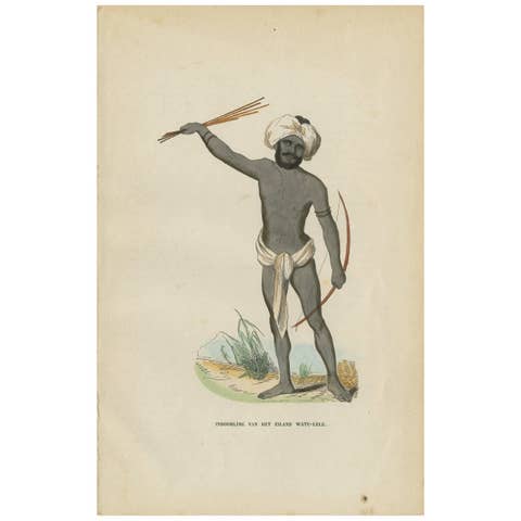 Antique Print of a Vatulele Island Native ‘Fiji’ by H. Berghaus, 1855