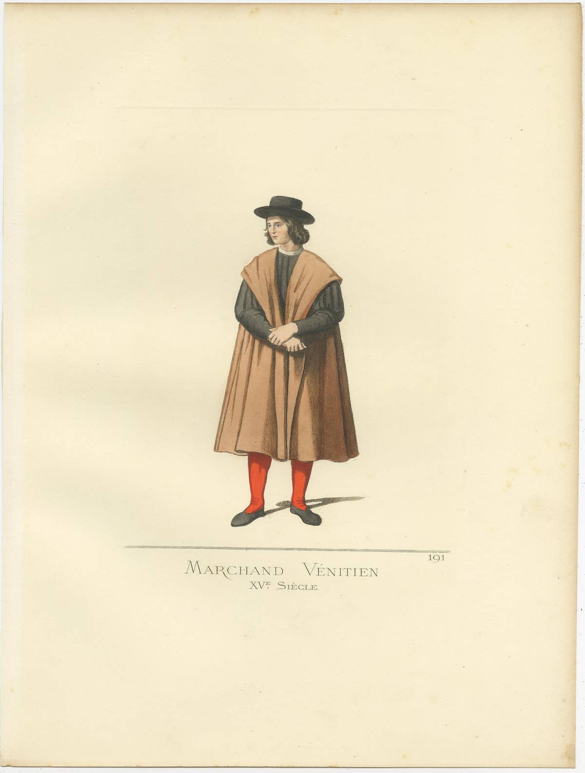 Antique Print of a Venetian Merchant, 15th century, by Bonnard, 1860