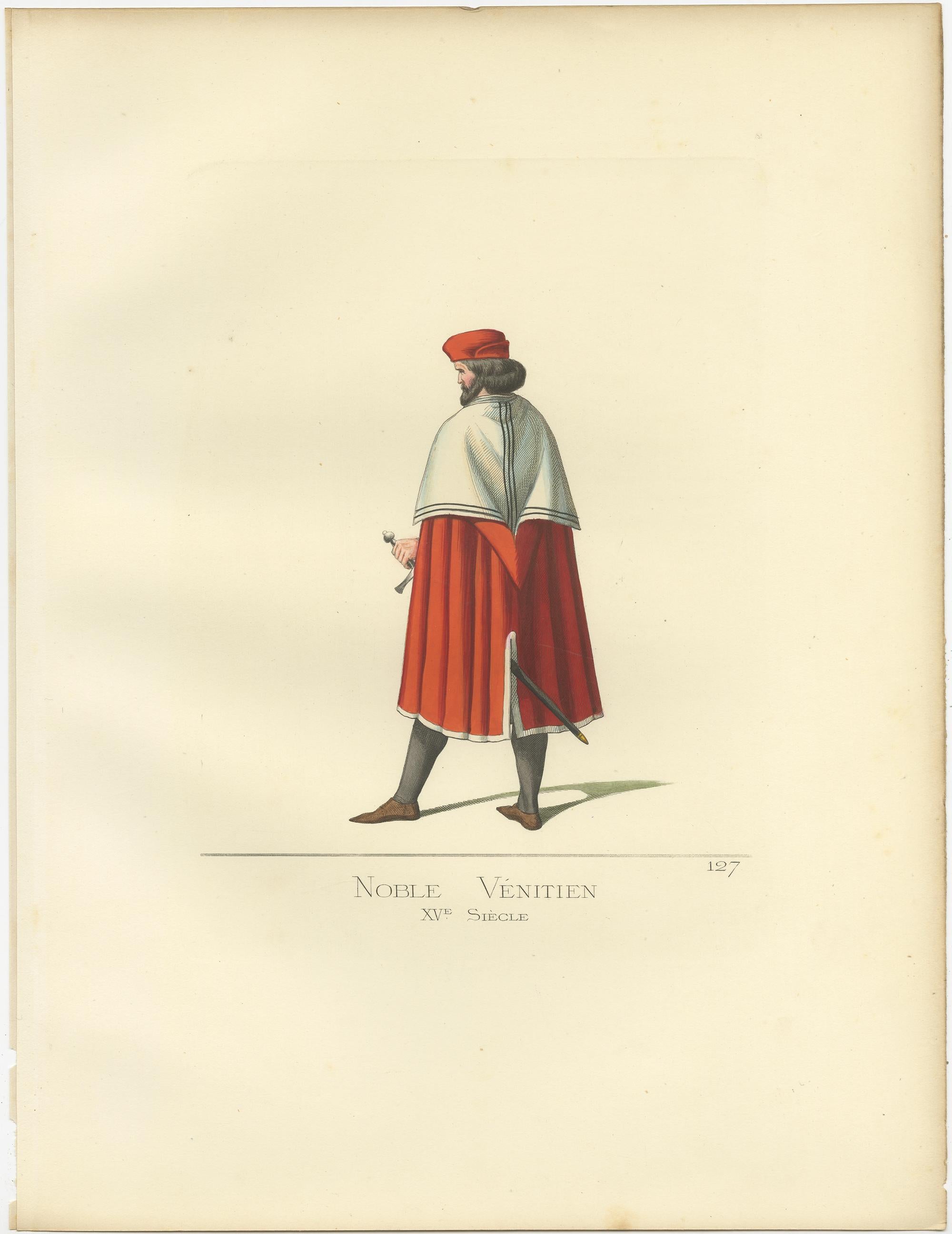 Antique Print of a Venetian Nobleman, Italy, 15th Century, by Bonnard, 1860 In Good Condition For Sale In Langweer, NL