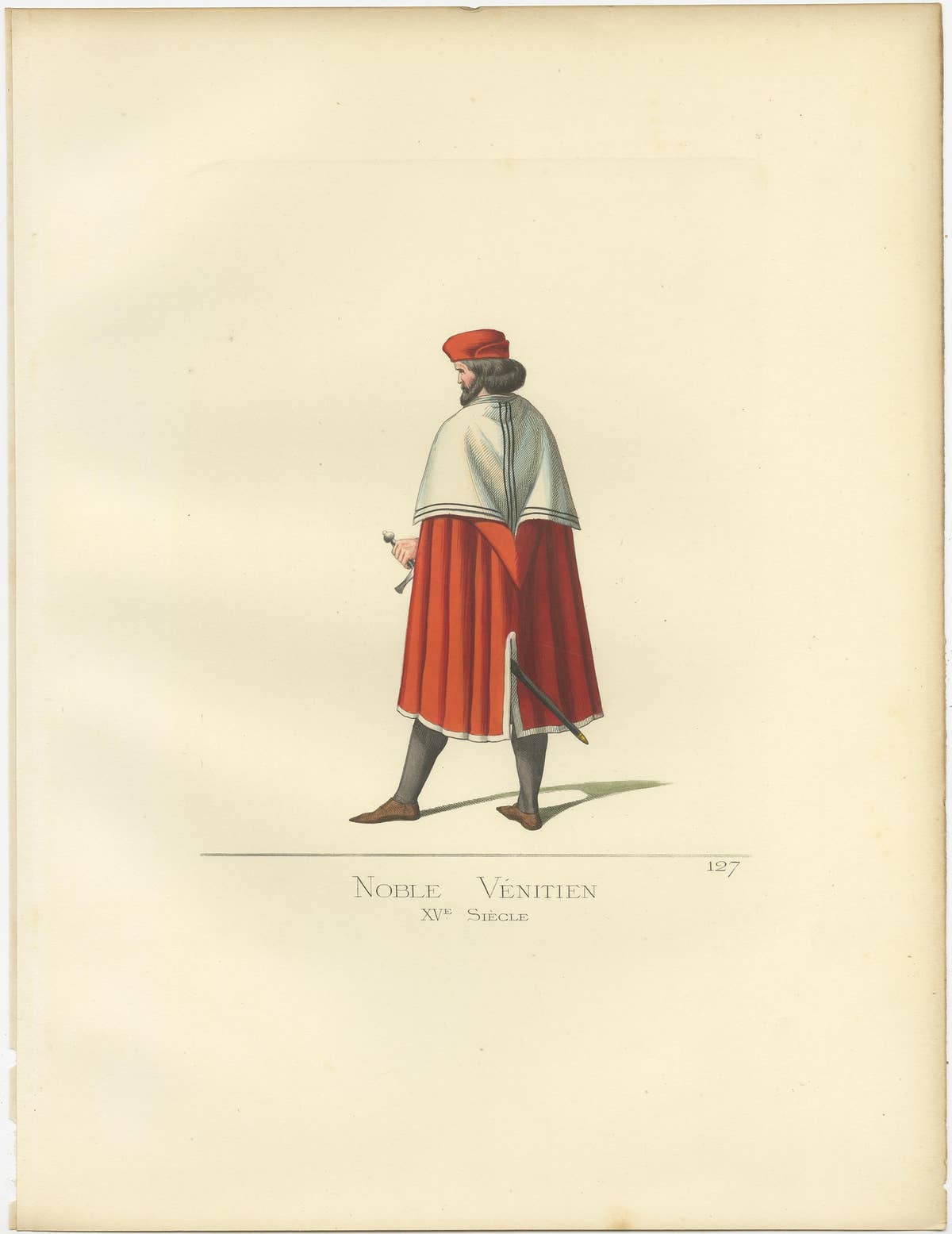 Antique Print of a Venetian Nobleman, Italy, 15th Century, by Bonnard, 1860