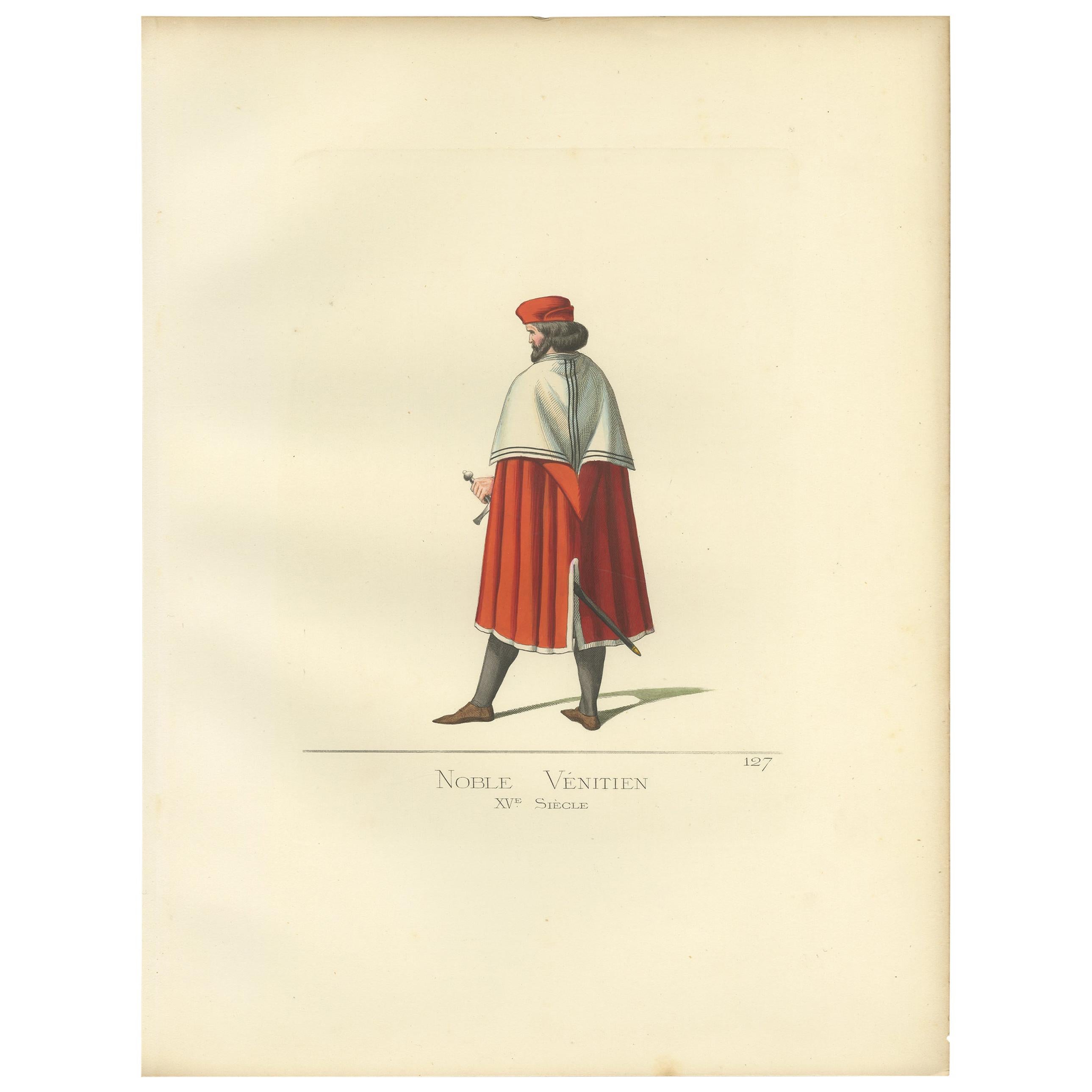 Antique Print of a Venetian Nobleman, Italy, 15th Century, by Bonnard, 1860 For Sale