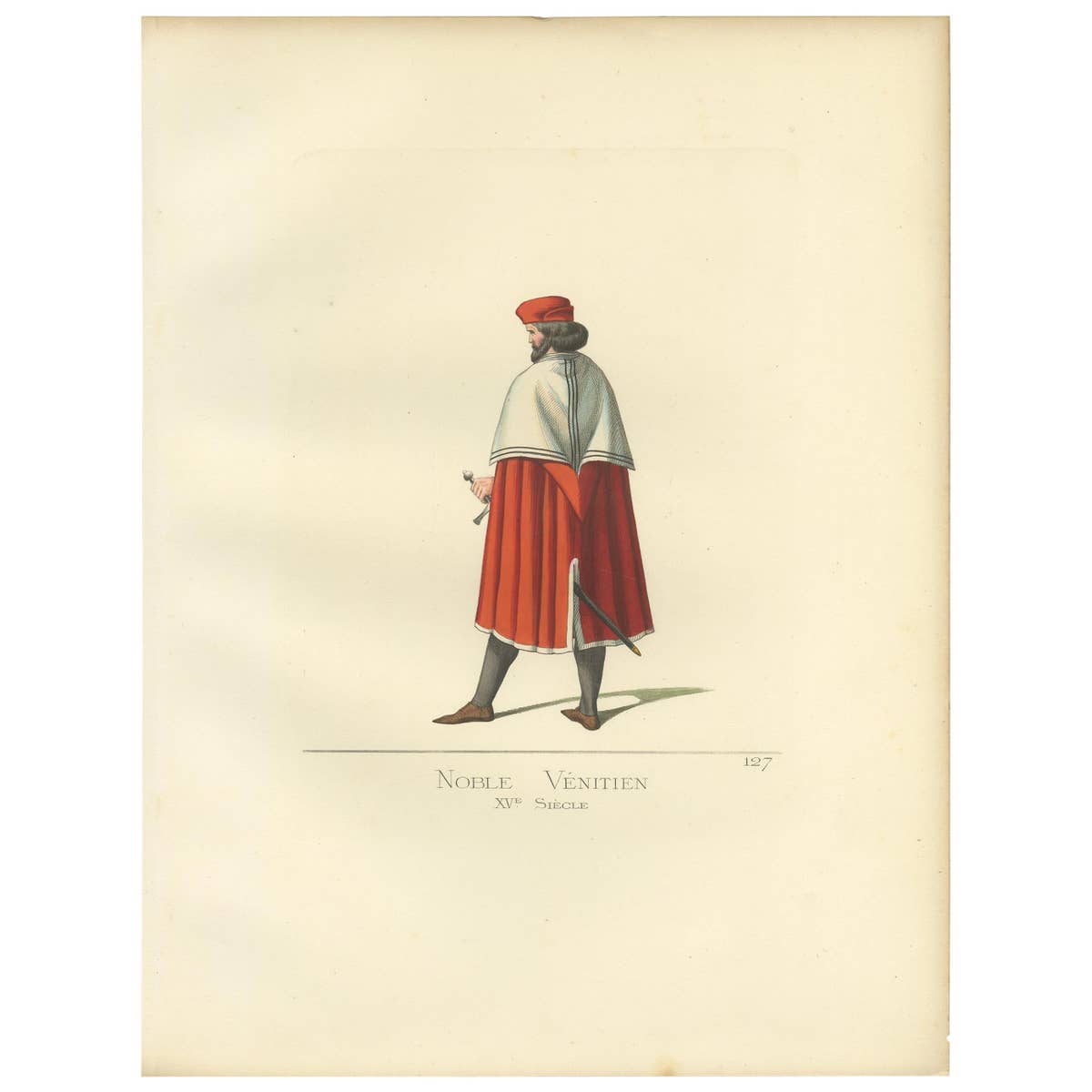 Antique Print of a Venetian Nobleman, Italy, 15th Century, by Bonnard, 1860