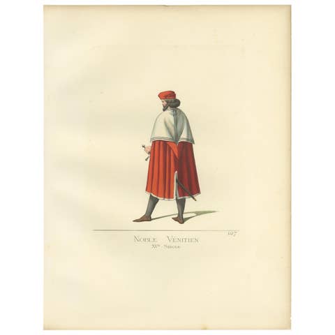 Antique Print of a Venetian Nobleman, Italy, 15th Century, by Bonnard, 1860