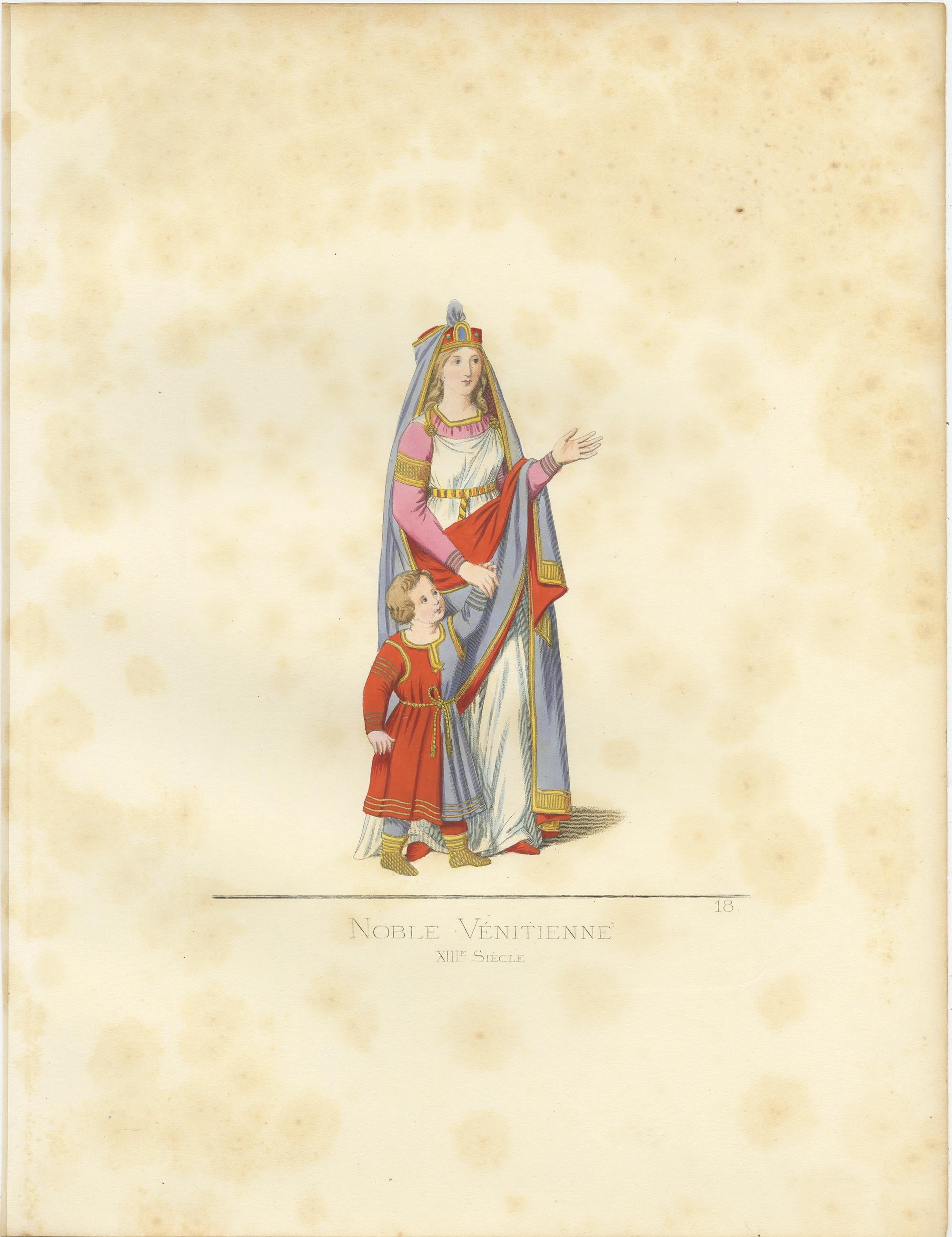 Antiker Druck mit dem Titel 'Noble Vénitienne, XIIIe Siecle' Antiker Originaldruck einer Adeligen aus Venedig, Italien. Dieser Druck stammt aus 