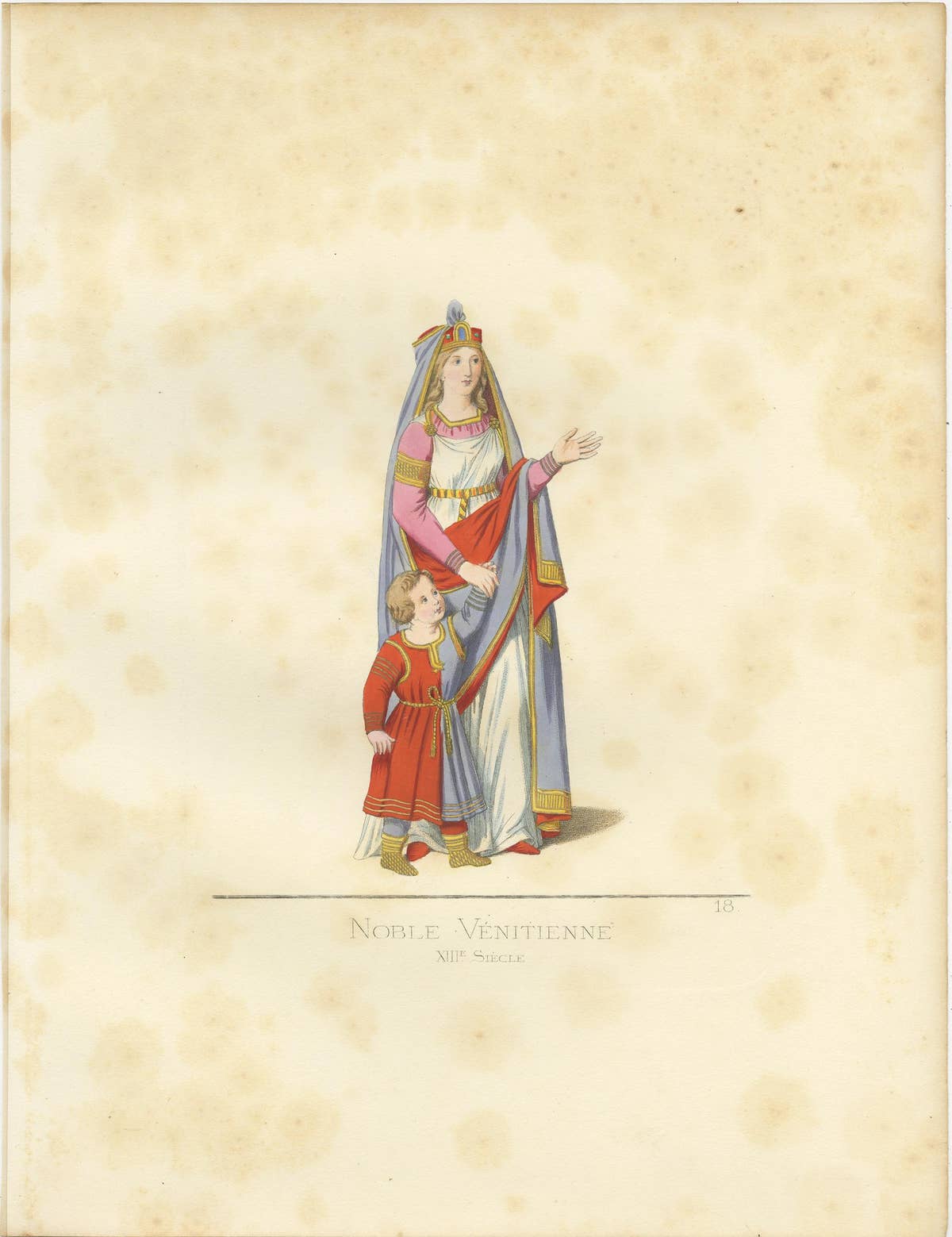Antique Print of a Venetian Noblewoman by Bonnard, 1860