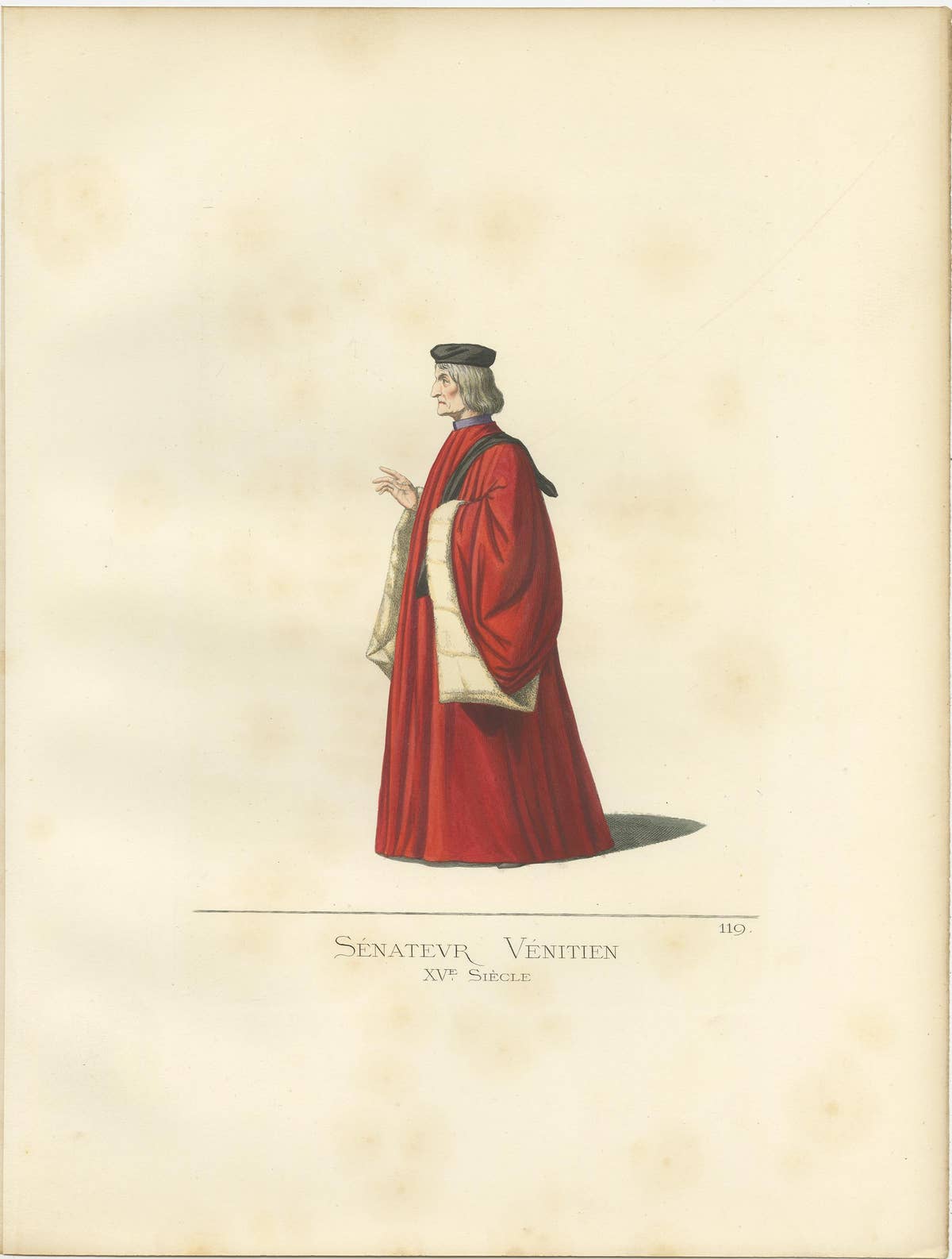 Antique Print of a Venetian Senator, 15th Century, by Bonnard, 1860