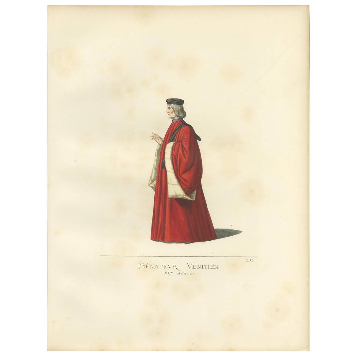 Antique Print of a Venetian Senator, 15th Century, by Bonnard, 1860