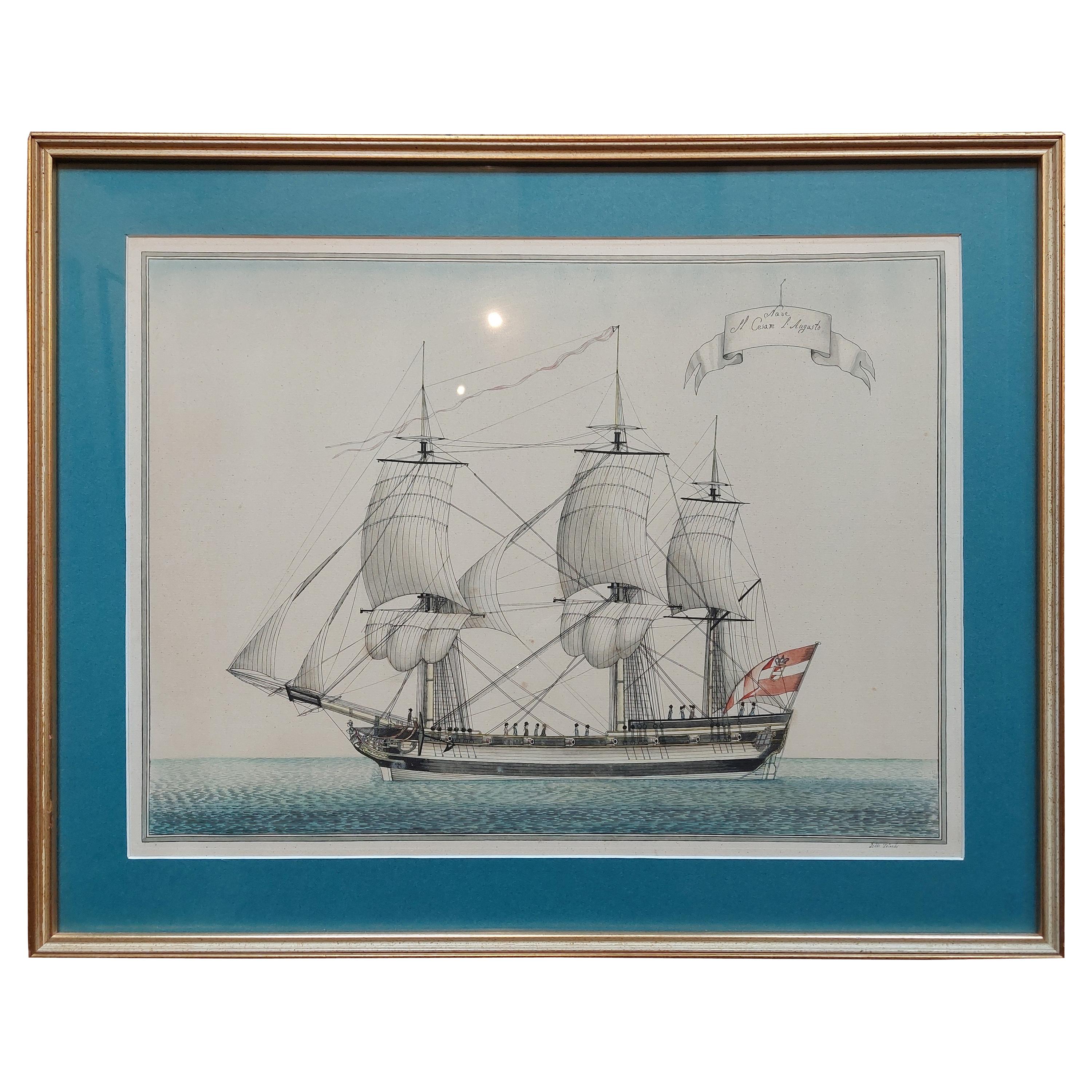 Antique Print of a Vessel 'c.1850' For Sale
