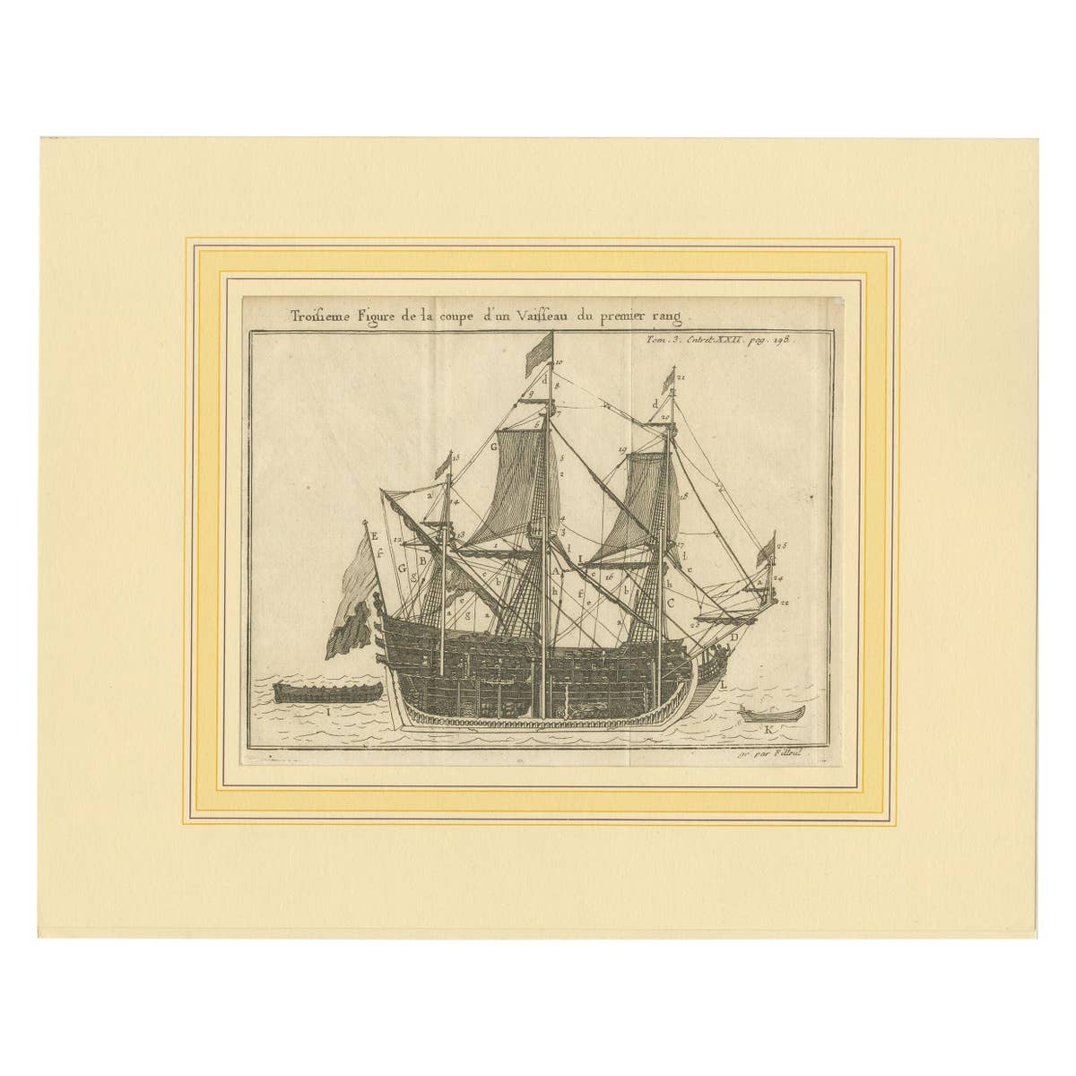 Antique Print of a Vessel Cross Section by Pluche '1735'