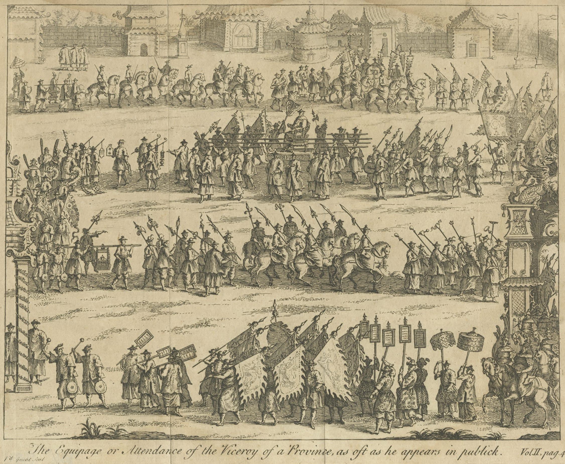 Paper Antique Print of a Viceroy Procession in China, C.1740 For Sale