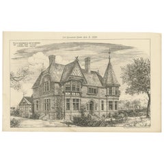 Antiker Druck einer Villa-Residenz in Ascot, 1880