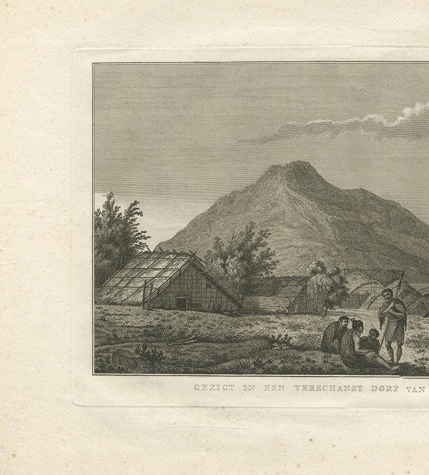 Antique Print of a Village in New Zealand by Cook, 1803