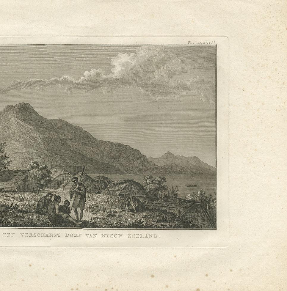 Antique Print of a Village in New Zealand by Cook, 1803 In Good Condition For Sale In Langweer, NL