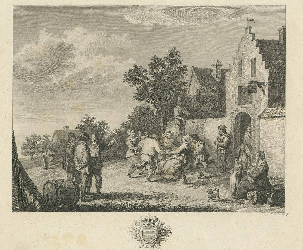Antique Print of a Village Scene by Weisbrod, circa 1800