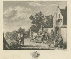 Grabado antiguo de una escena de pueblo de Weisbrod, circa 1800