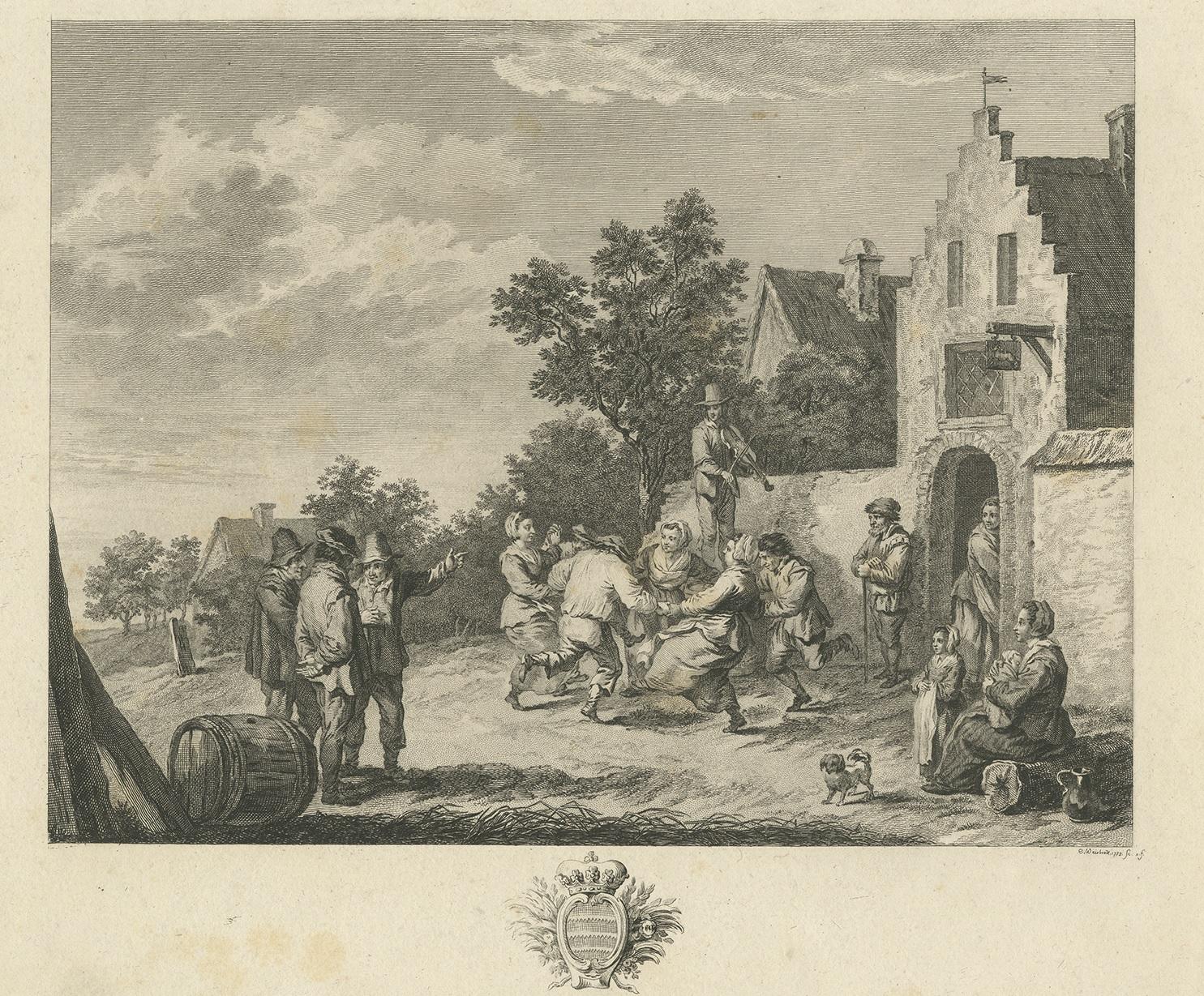 Impression ancienne d'une scène de village par Weisbrod:: vers 1800 Bon état - En vente à Langweer, NL