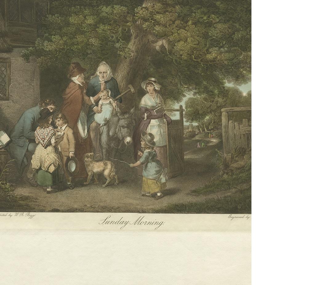 Old Antique Print of a Village Scenery with Grandmother on a Donkey, circa 1800 In Good Condition For Sale In Langweer, NL