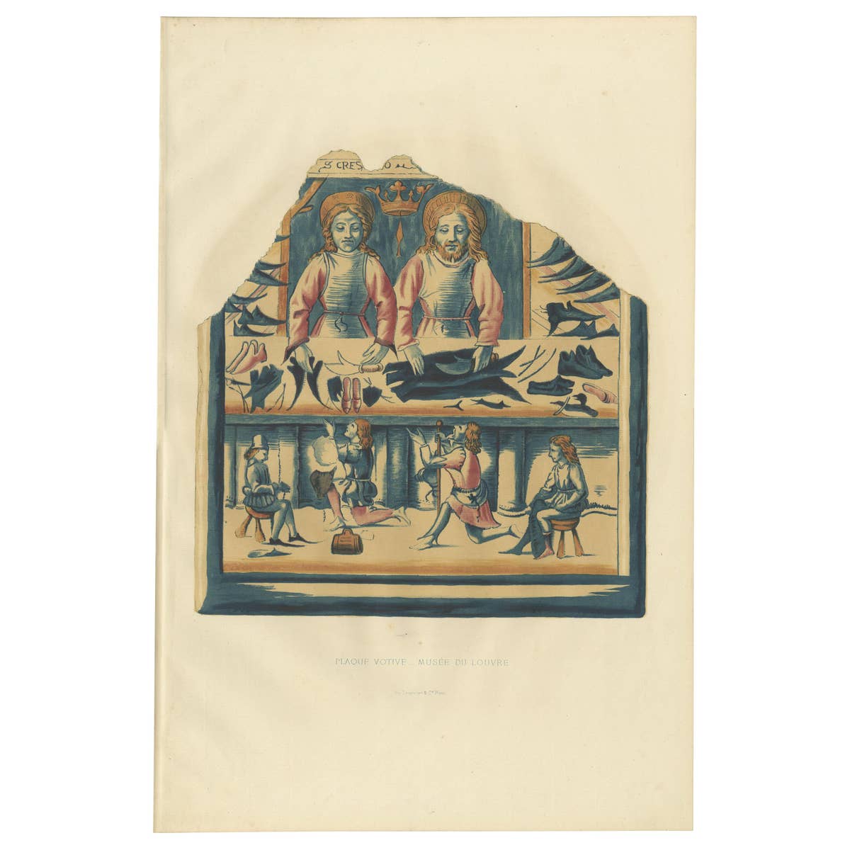 Antique Print of a Votive Plaque by Delange '1869'