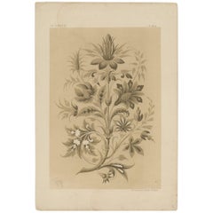 Antique Print of a Wallpaper Design with Leaves and Flowers, Claesen circa 1866