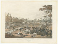 Antique Print of a War Scene in Rangoon Between the Burmese and British, 1825
