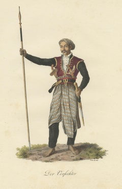 Superb Decorative Antique Print of a Proud Warrior from Java, Indonesia c.1830