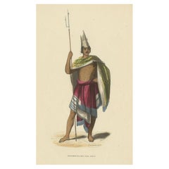 Impression ancienne d'un guerrier de l'île de Roti ou de Rotti dans l'Indonésie orientale, vers 1845