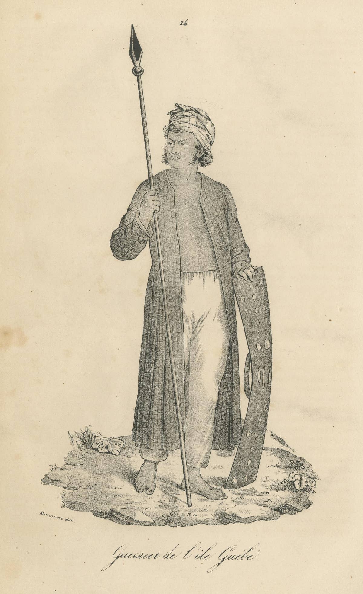 Antique Print of a Warrior from the Island of Guebe, Maluku Islands
