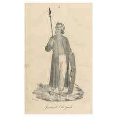 Antiker Druck eines Kriegers von der Insel Guebe, Maluku-Insel