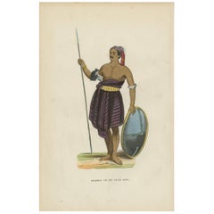 Impression ancienne d'un guerrier de l'île de Savu en Indonésie par H. Berghaus, 1855