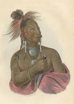 Antique Print of a Warrior of the Kaw Nation by Prichard '1843'