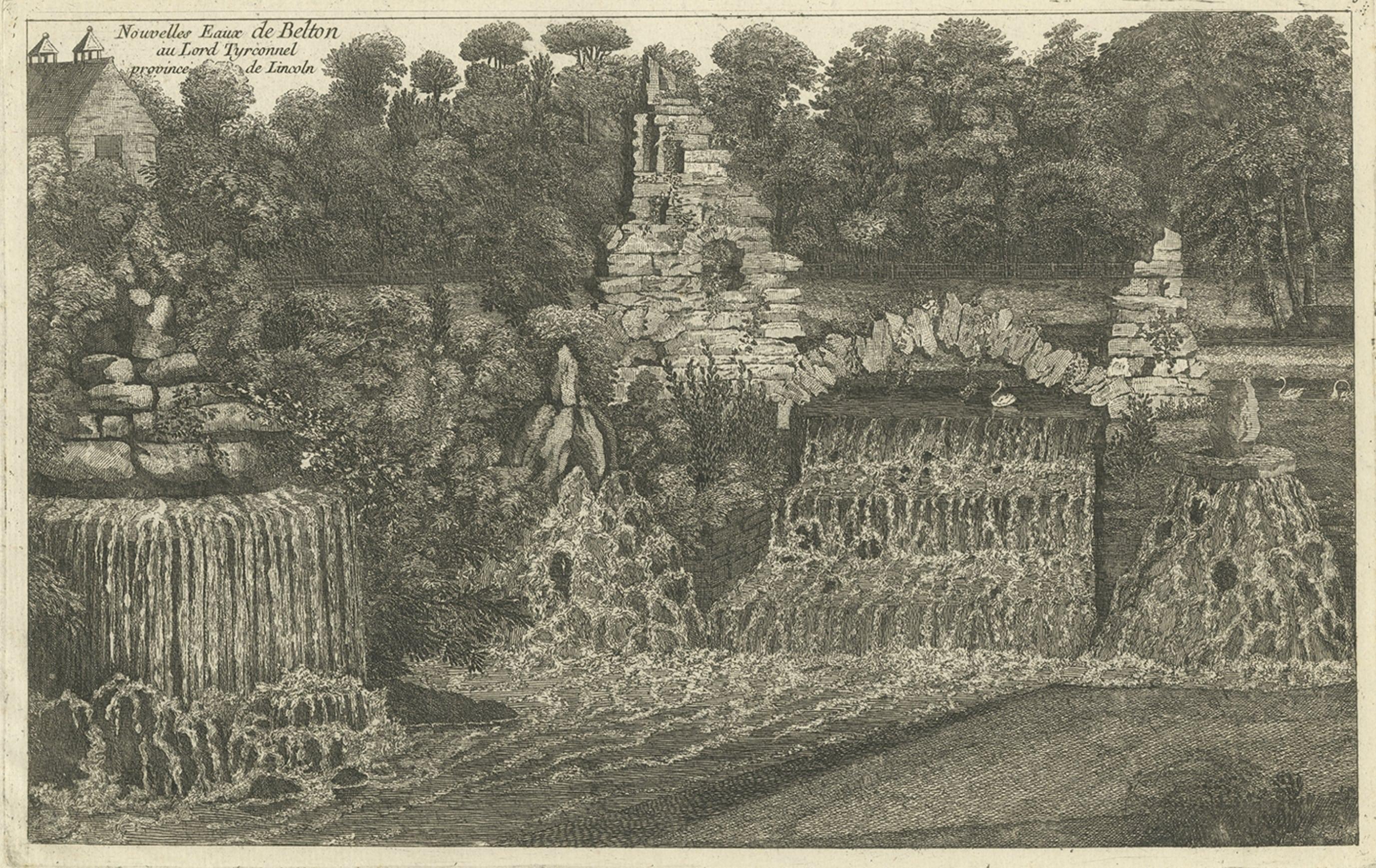 Impression ancienne d'une chute d'eau dans la province de Lincoln, vers 1785 Bon état - En vente à Langweer, NL