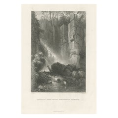 Estampa antigua de una cascada cerca del monte Wellington, Tasmania, Australia