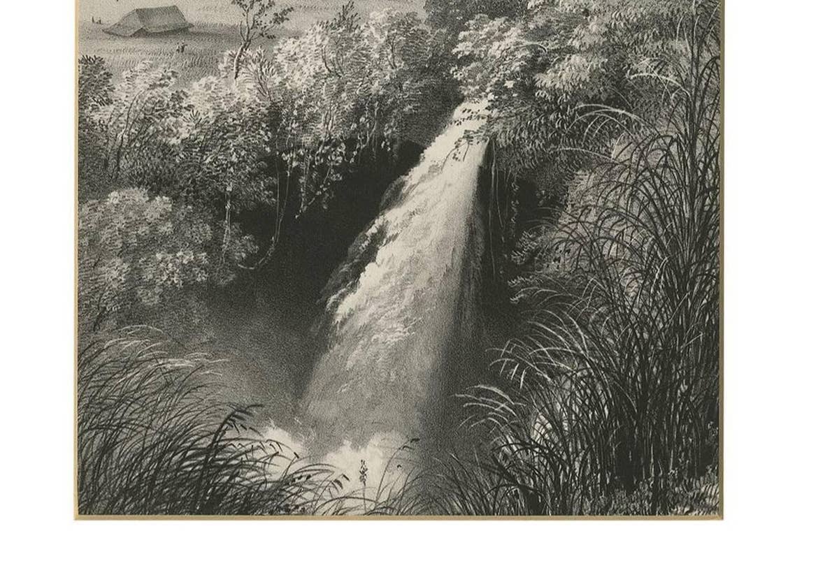 Antique Print of a waterfall near Tondano (Indonesia) by C.W.M. van de Velde