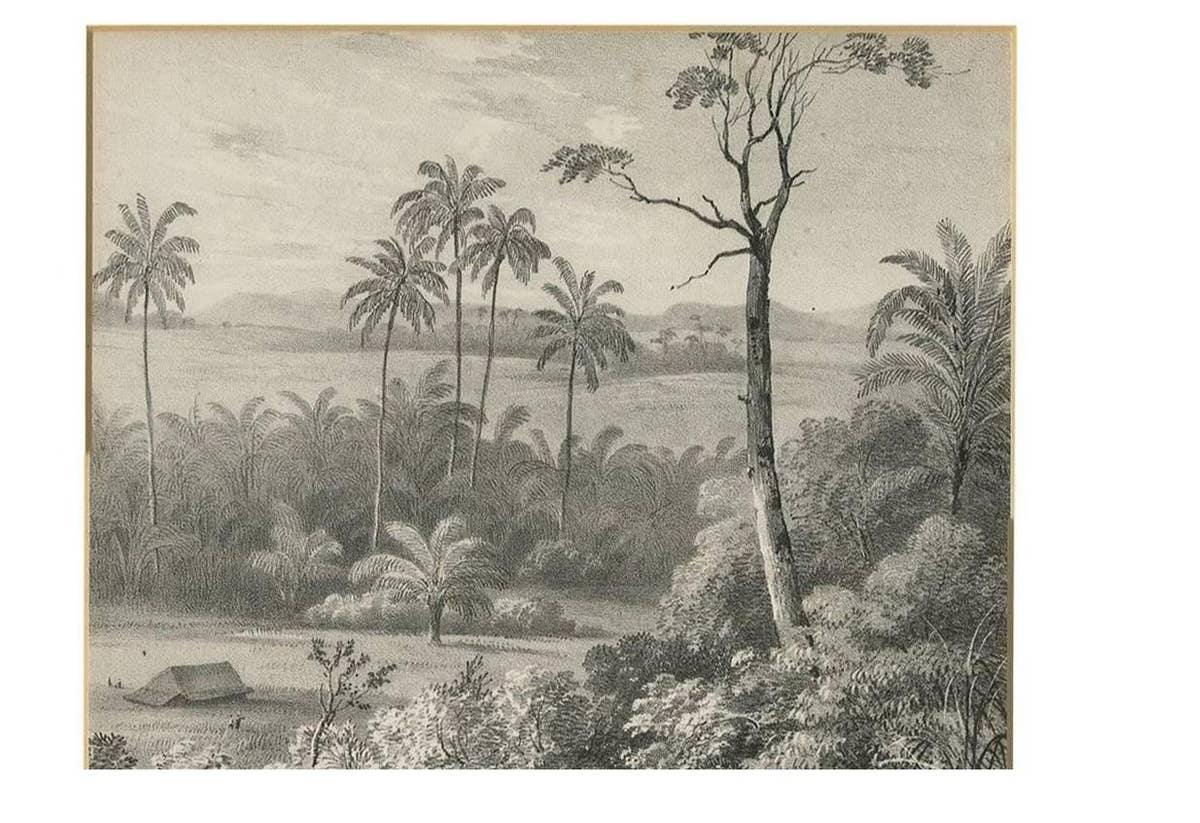 Antique Print of a waterfall near Tondano (Indonesia) by C.W.M. van de Velde
