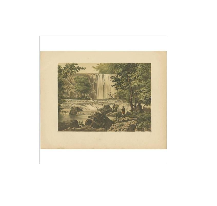 19th Century Antique Print of a Waterfall on Java by M.T.H. Perelaer, 1888 For Sale