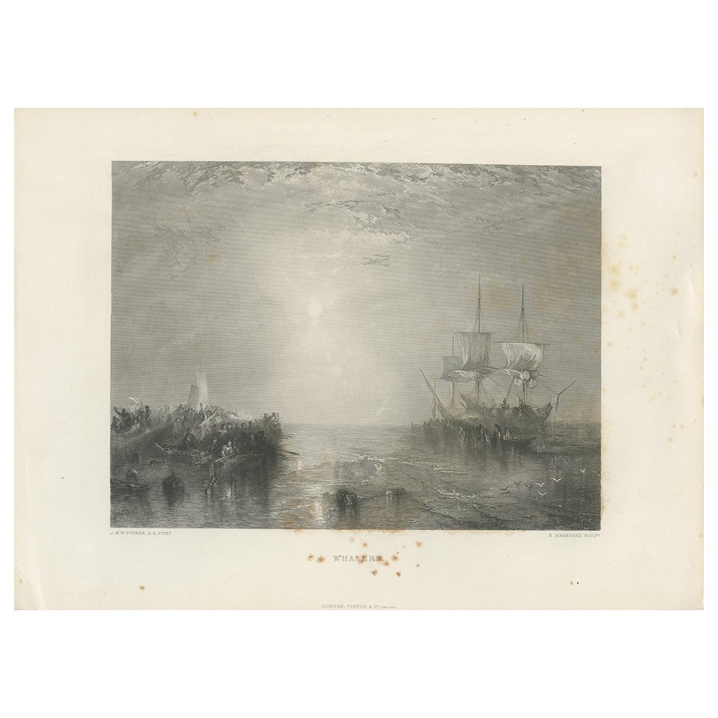 Antique Print of a Whaling Ship by Brandard, circa 1880