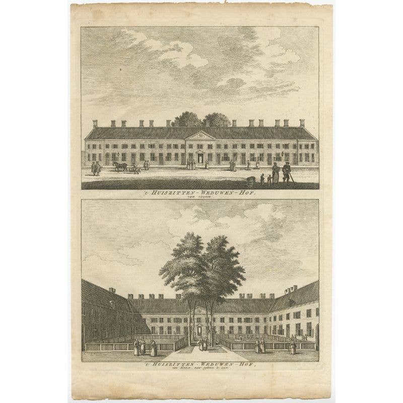 Antique Print of a Widows House in Amsterdam, The Netherlands, c.1760
