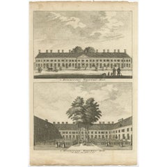 Antique Print of a Widows House in Amsterdam, The Netherlands, c.1760