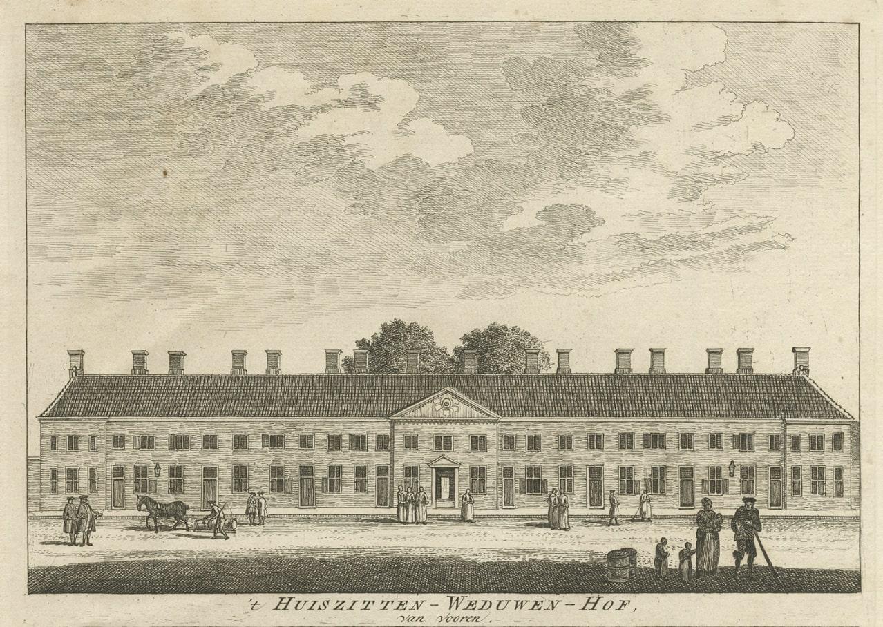 Paper Antique Print of a Widows House in Amsterdam, The Netherlands, c.1760 For Sale