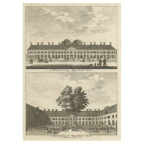 Antique Print of a Widows House in Amsterdam, The Netherlands, c.1760