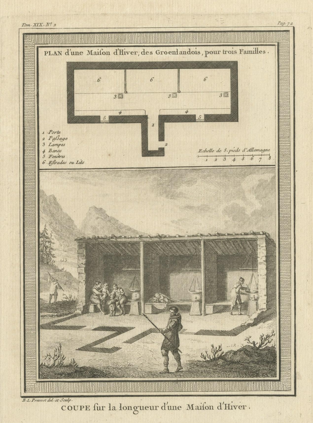 Papier Impression ancienne d'une maison d'hiver au Groenland, 1768 en vente