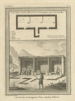 Antiker Druck eines Winterhauses in Grünland, 1768