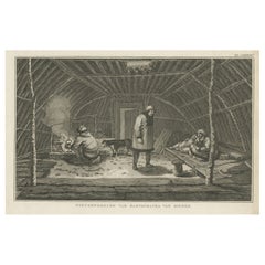 Impression ancienne d'une maison d'hiver à Kamchatka en Russie, par Cook, 1803