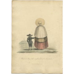 Antique Print of a Woman and Boy of Amsterdam in the Netherlands, 1817