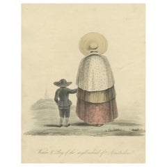 Impression ancienne d'une femme et d'un garçon d'Amsterdam aux Pays-Bas, 1817