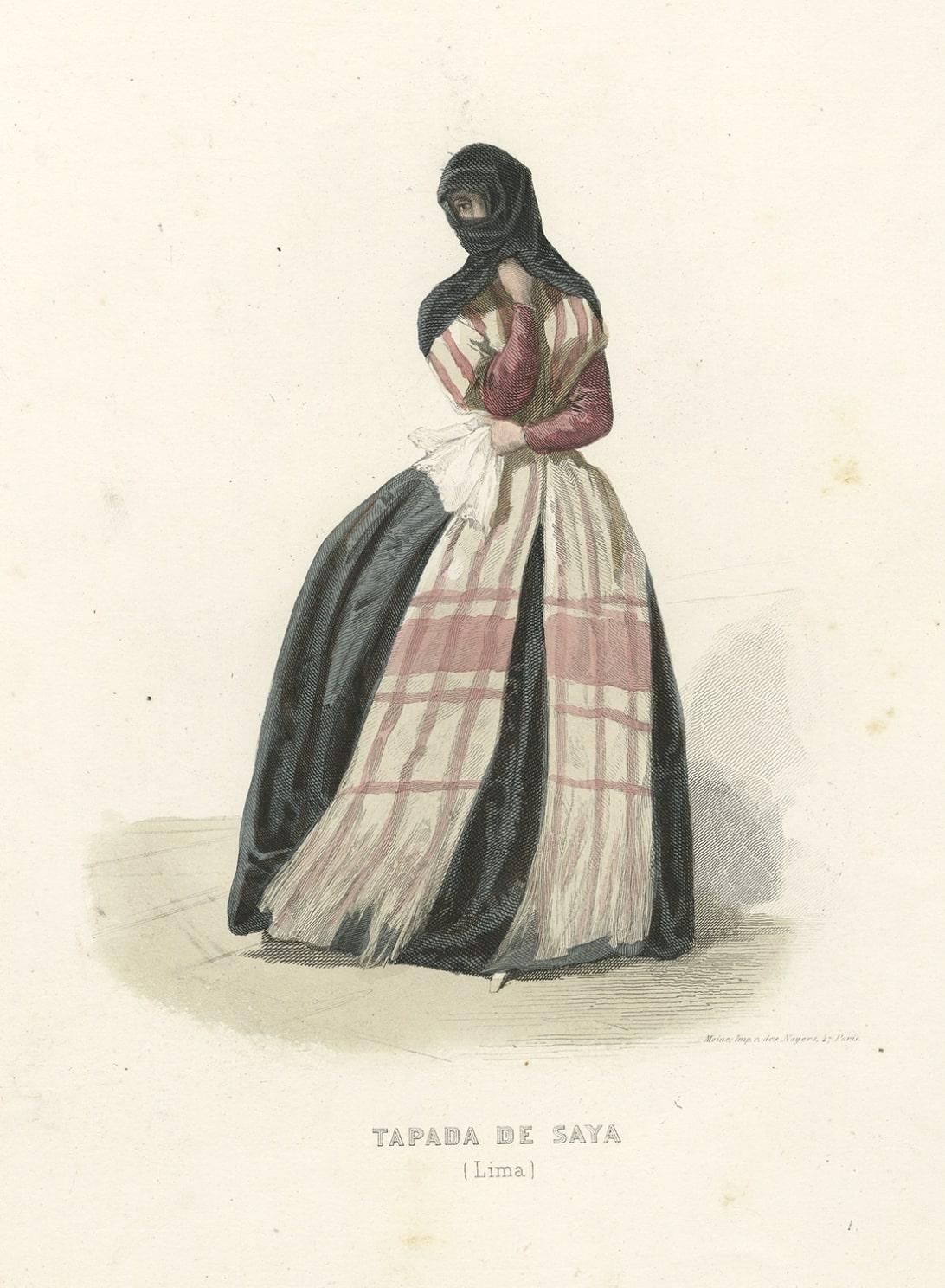 Paper Antique Print of a Woman from Tapada De Saya, Lima, Peru, South America, 1850 For Sale