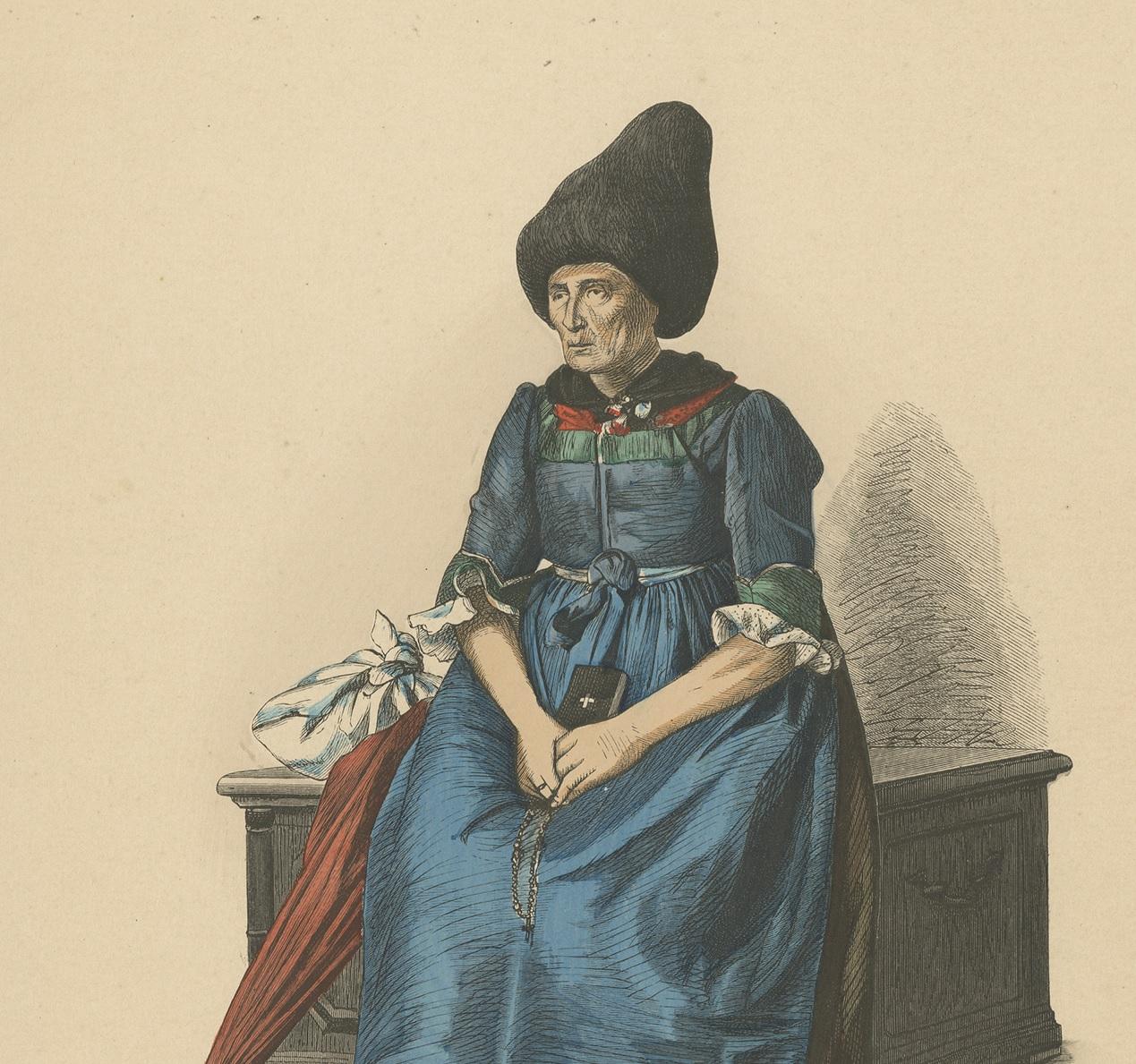 Antique Print of a Woman from Vinschgau / Tyrol, circa 1880 In Good Condition For Sale In Langweer, NL