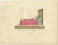 Antique Print of a Woman in Bed, Italy 15th Century, by Bonnard, 1860